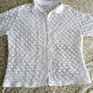 White Crochet Button-Up Cardigan